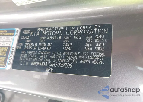 2017 Kia Sportage Lx z USA, uszkodzony, nr VIN KNDPM3ACXH7039209